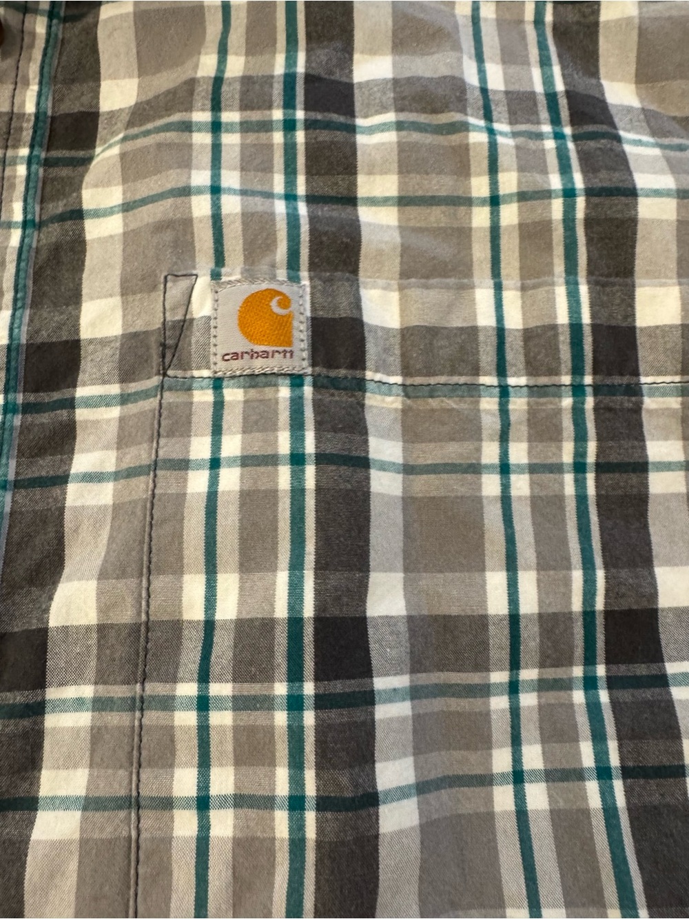 Carhartt Short-Sleeve Plaid Button-Down Shirt - Gray, Black, Green. Size Mens M - Picture 3 of 6